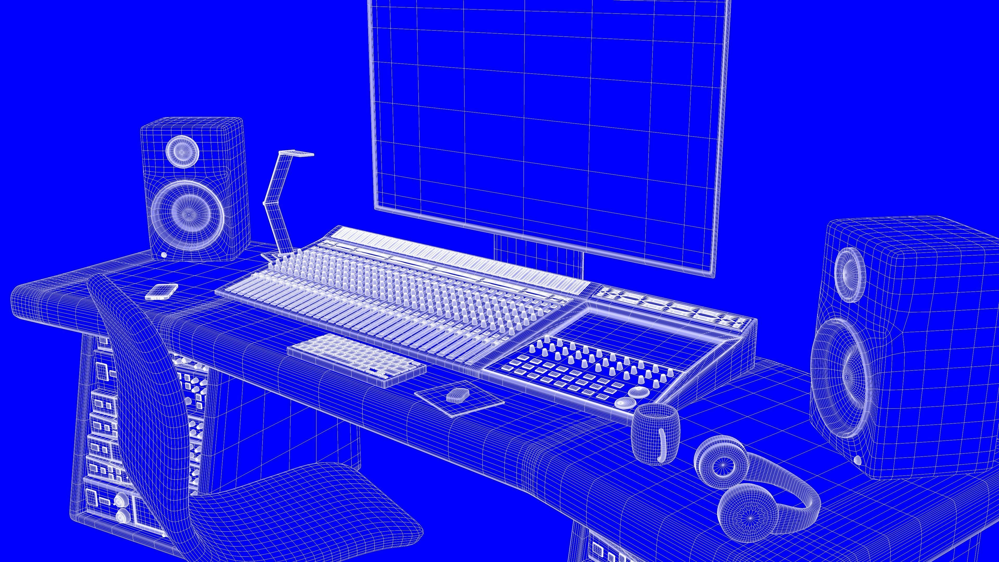 Music Studio Desk Setup 3D model_9