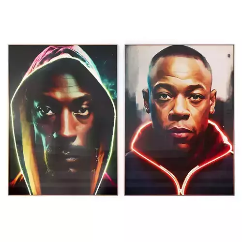 Snoop and Dre posters with neon 3D model