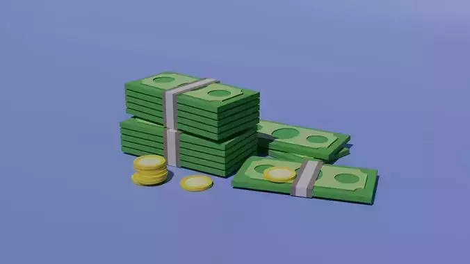 Low poly money set stacks of Low-poly 3D model