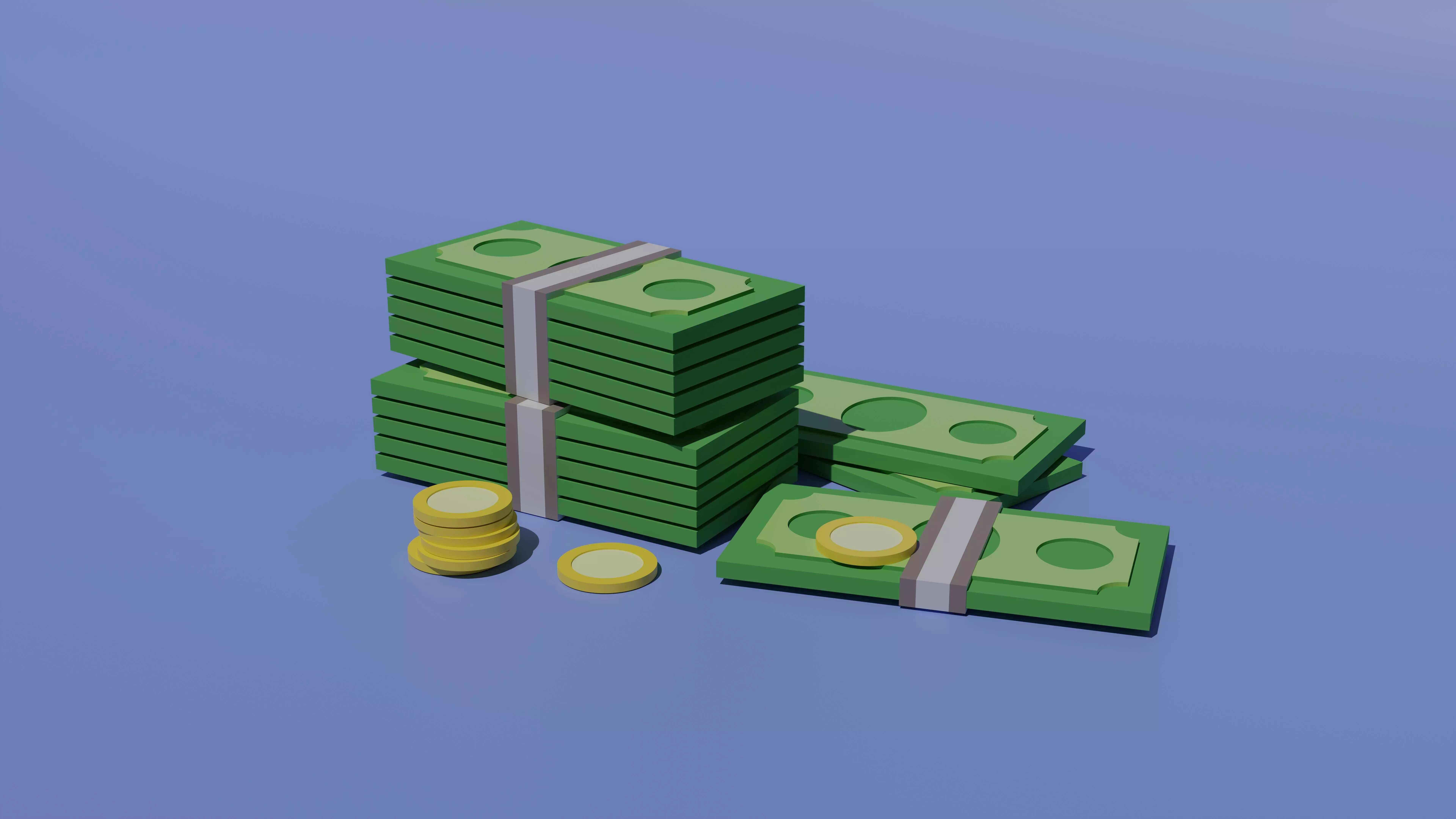 Low poly money set stacks of Low-poly 3D model_0