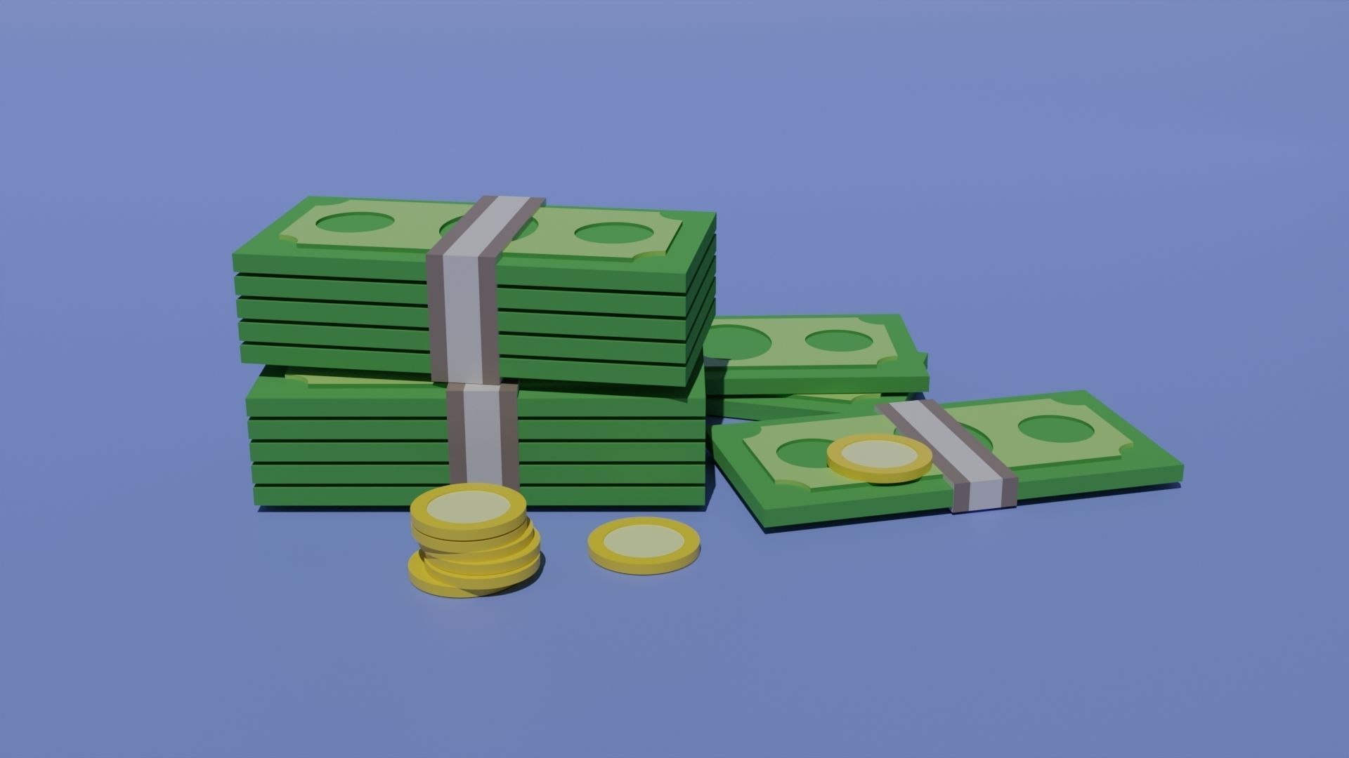 Low poly money set stacks of Low-poly 3D model_1