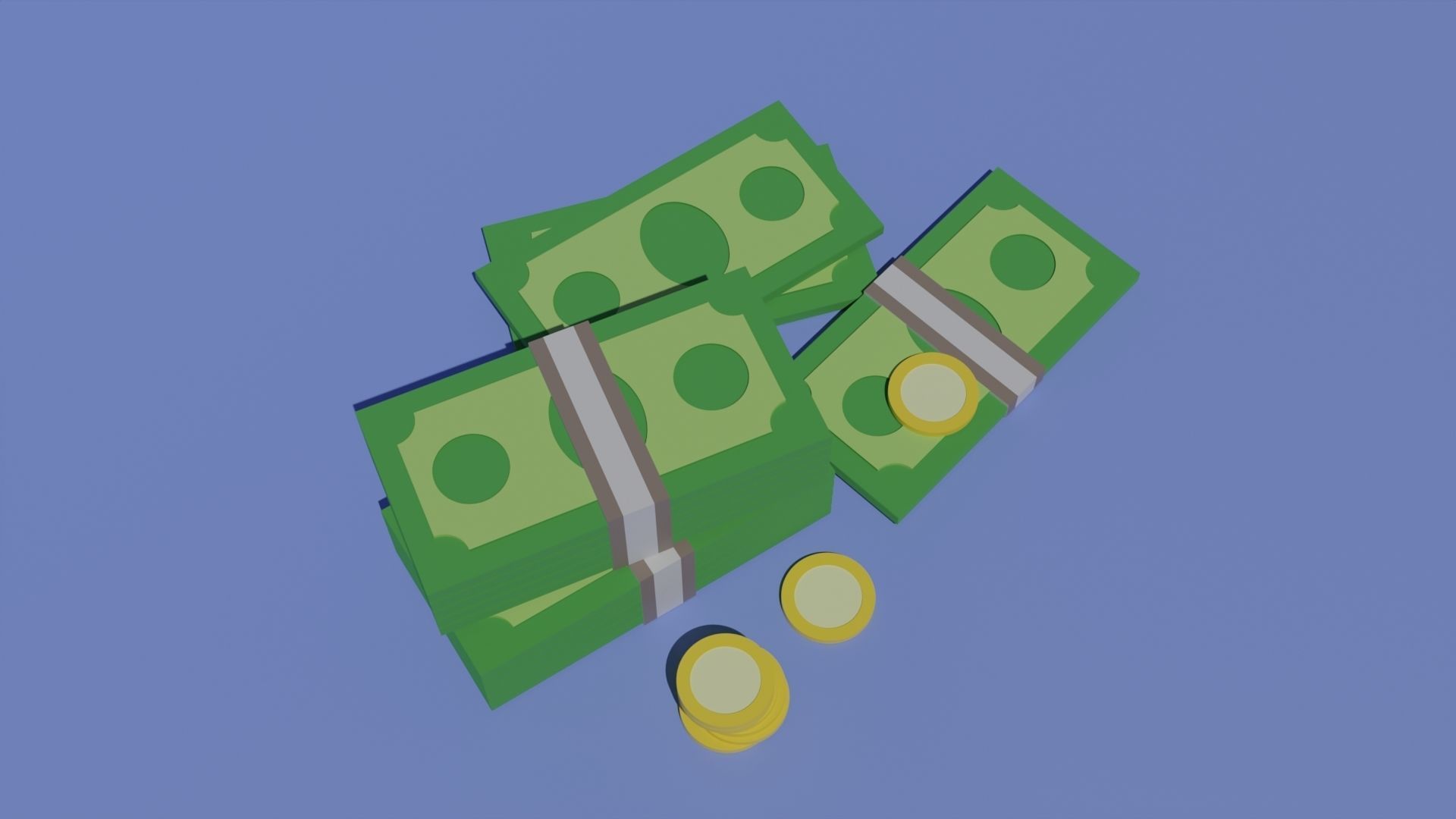 Low poly money set stacks of Low-poly 3D model_2