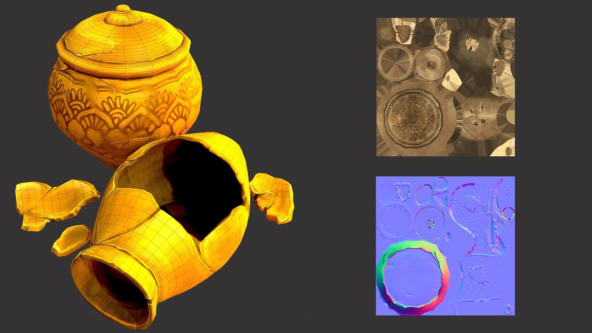 Stylized Digital Handpainted Jug prop Game-ready Low-poly Low-poly 3D model_5