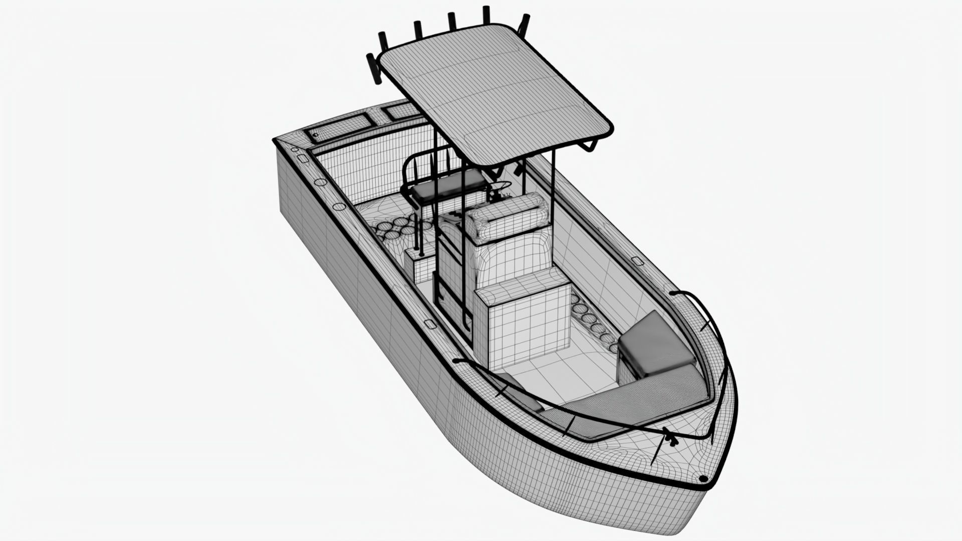 4K Small Aluminium Boat Low-poly 3D model_10