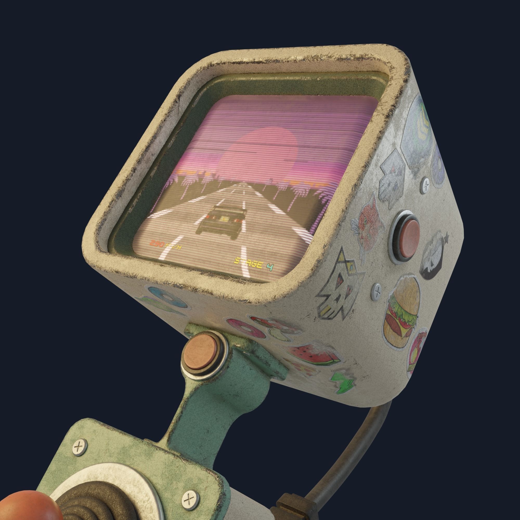 Retro-Videogame old game console with light 3D model_2