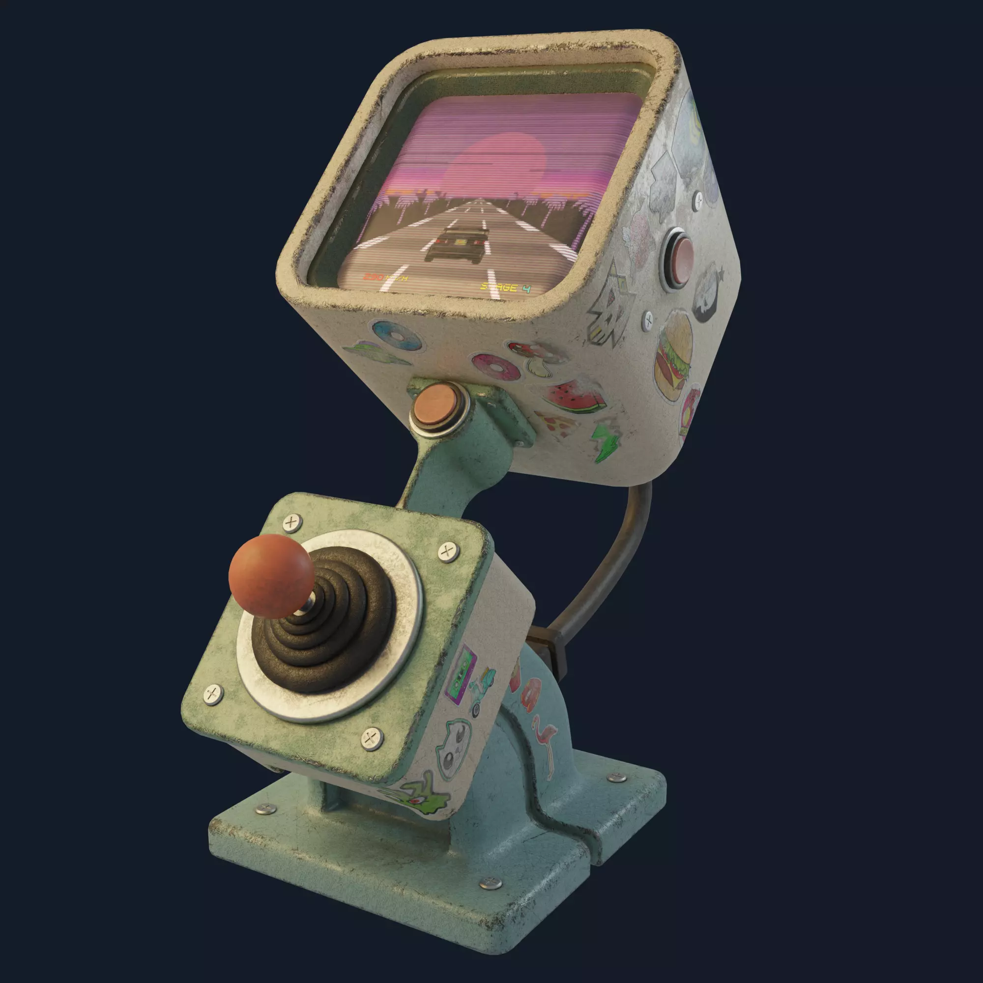 Retro-Videogame old game console with light 3D model_0