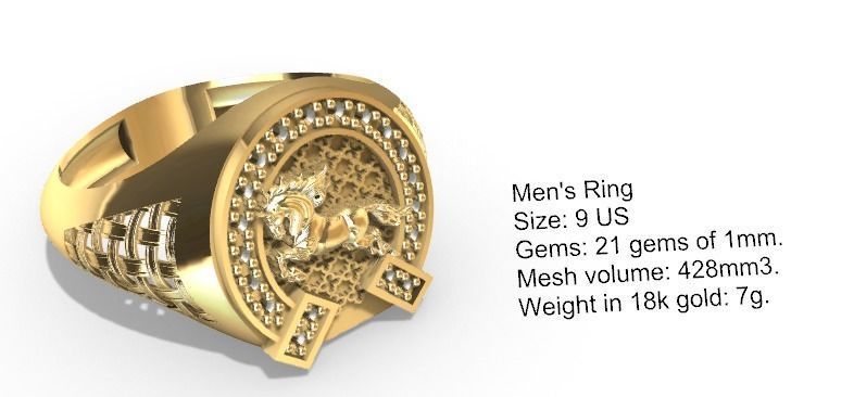 Ring Man caballo horseshoe herradura Horse C3D 3D print model_2