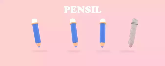 pensil 3d cartoon Low-poly 3D model