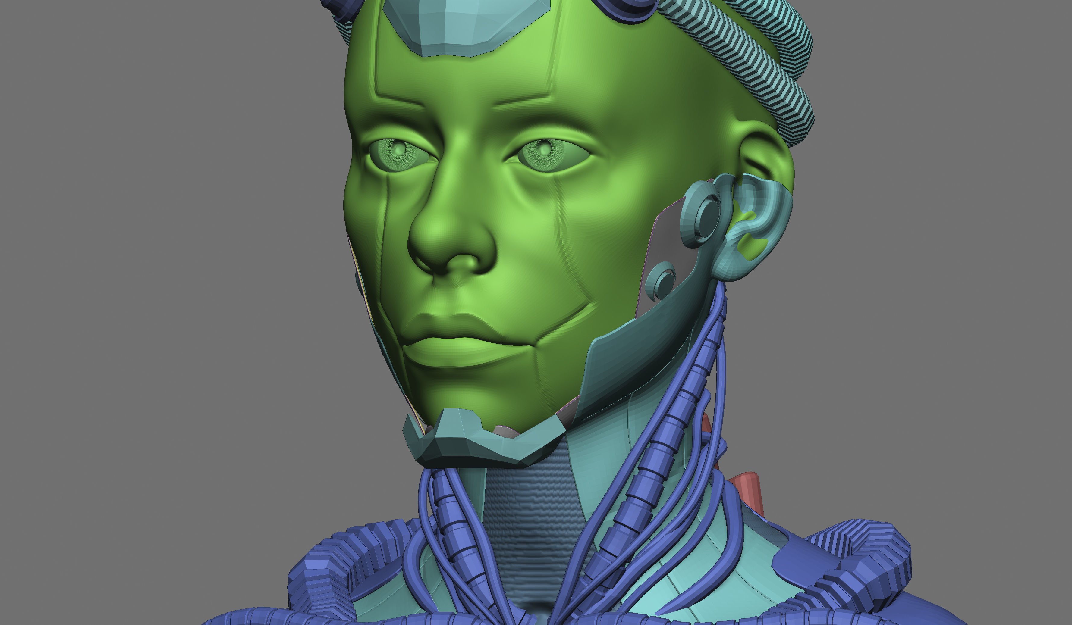 high poly female Cyborg  robot 3D model_6