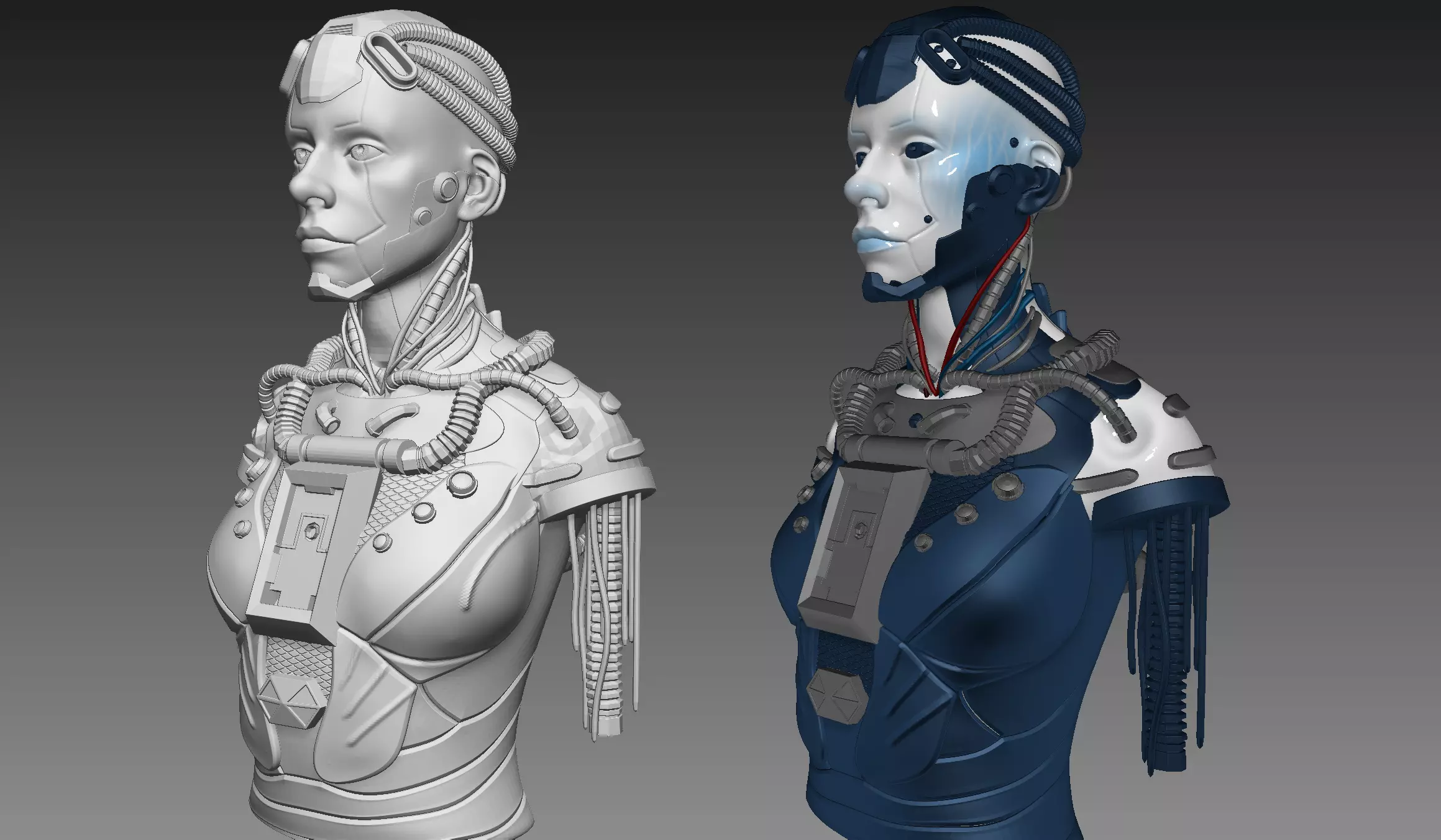 high poly female Cyborg  robot 3D model_0