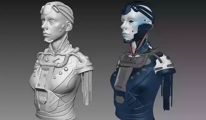 high poly female Cyborg  robot 3D model