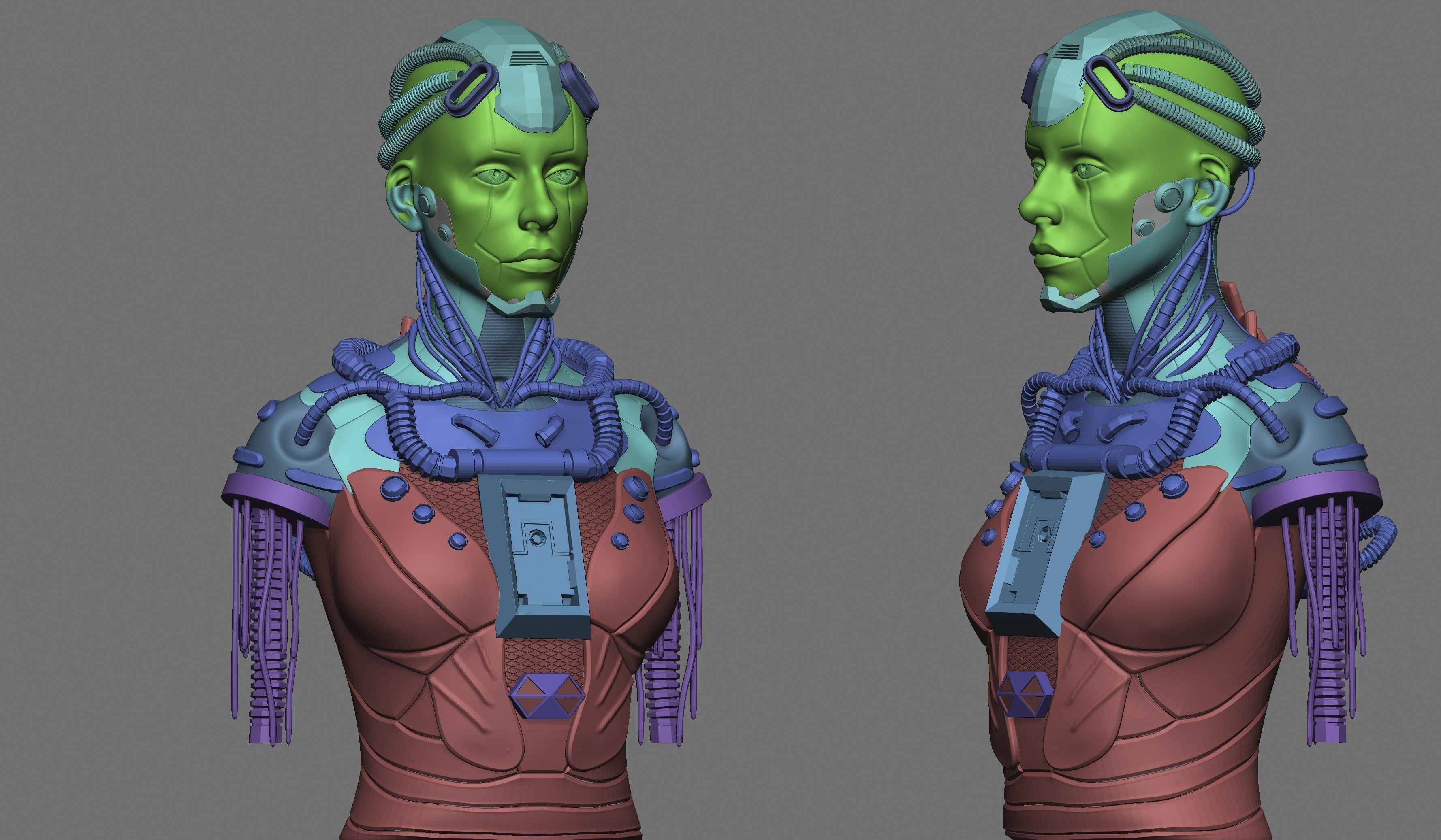 high poly female Cyborg  robot 3D model_5