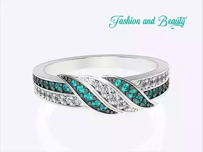 Fashionable womens ring with white and turquoise stones