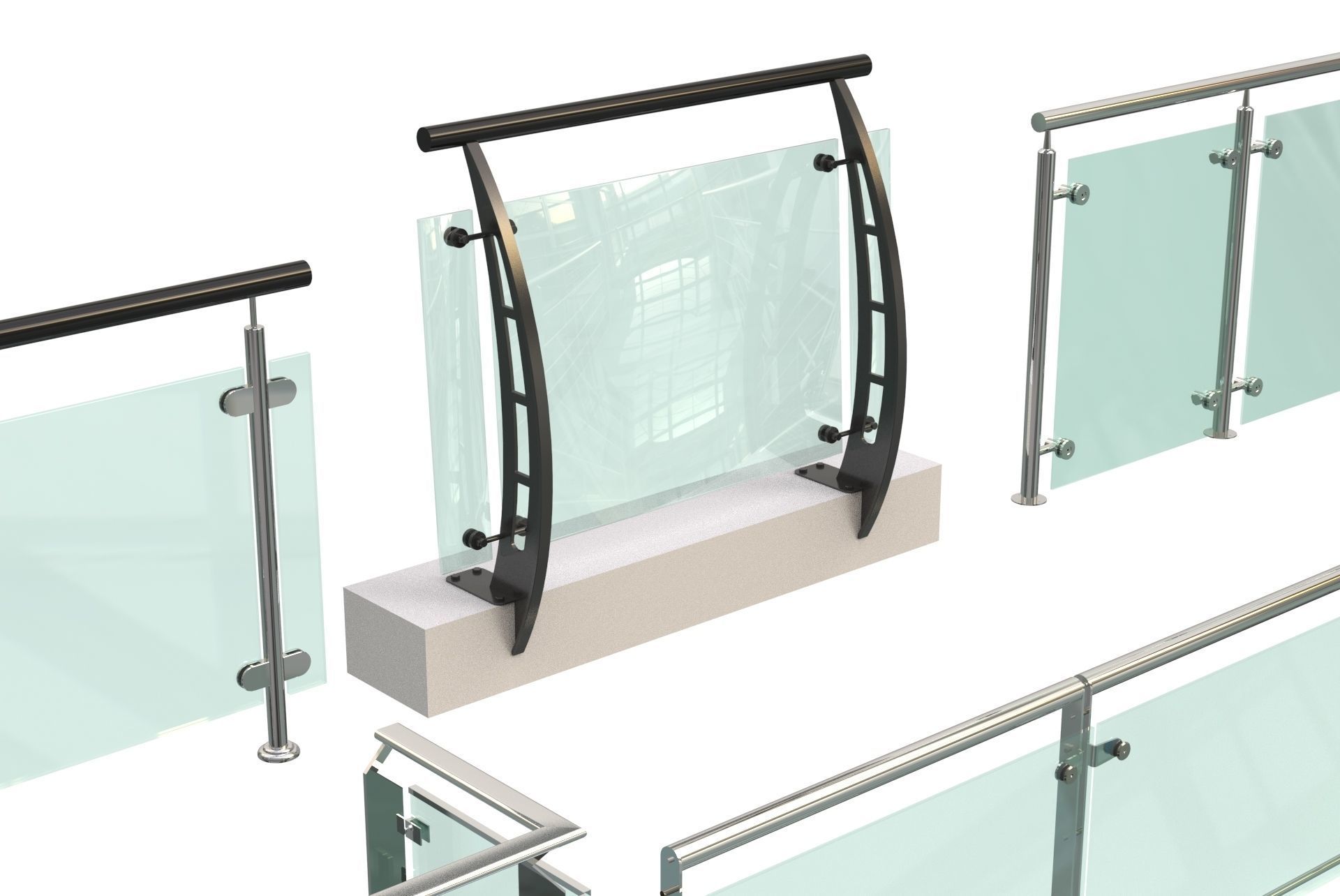 Stainless steel glass railing Balcony 3D model | CGTrader