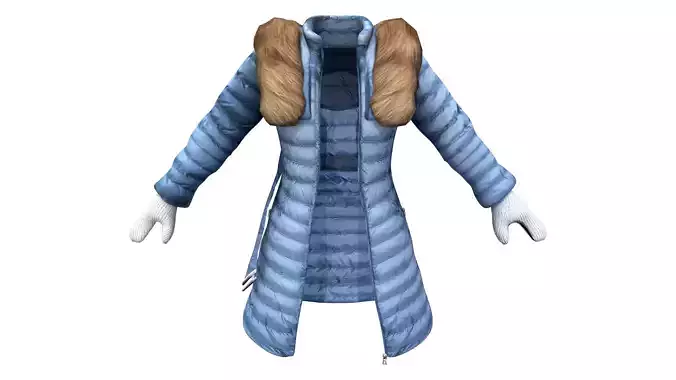 Fur Padded Winter Coat With Mittens