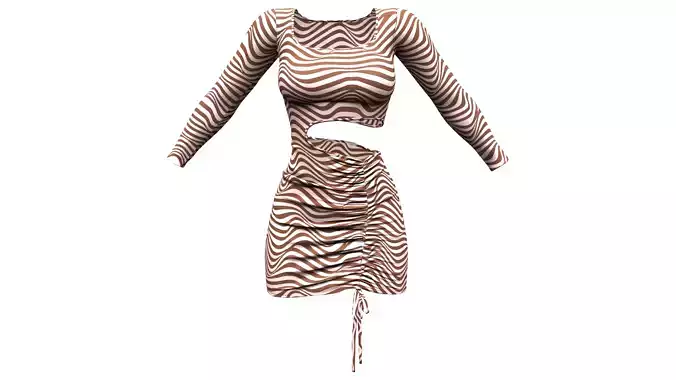 Tiger Stripes Gathered Side Cutout Front Mini Dresses