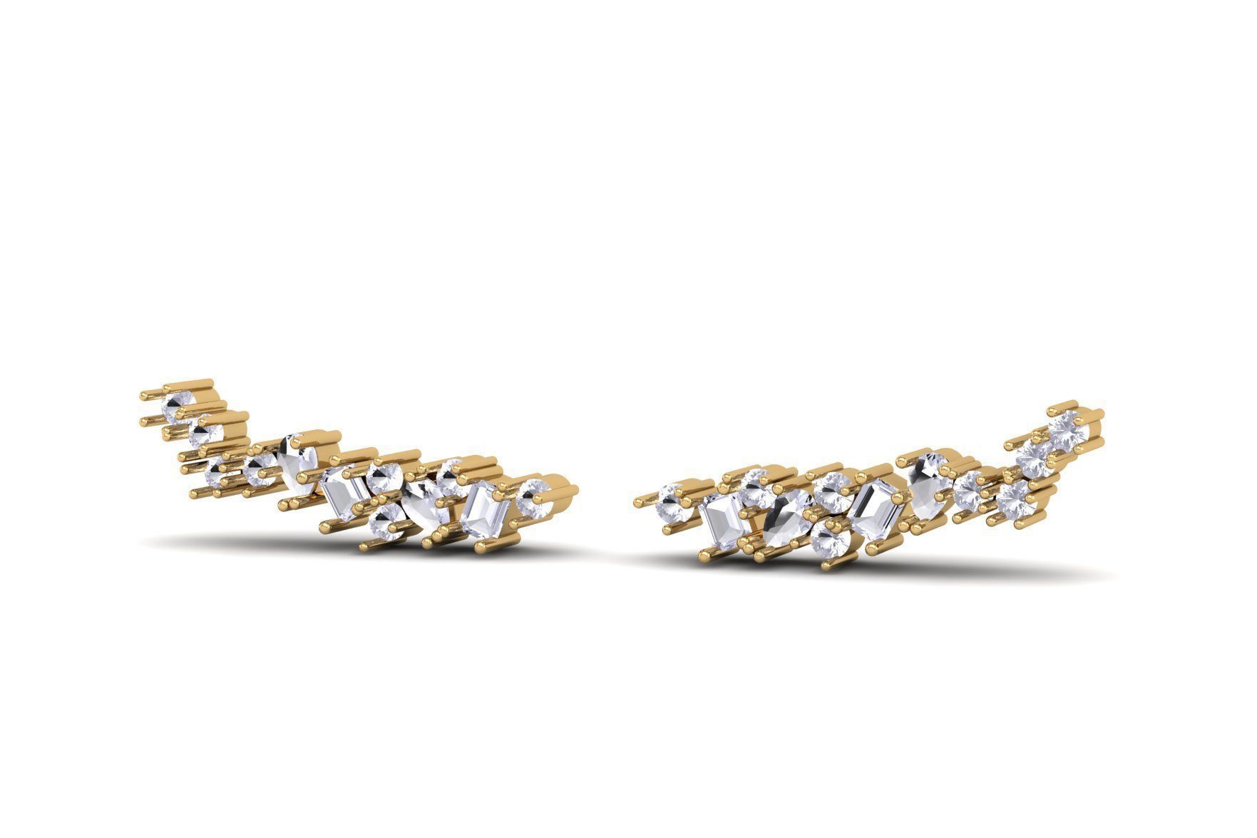 Pear and Emerald Cut Diamond Earring E 18 3D print model_1