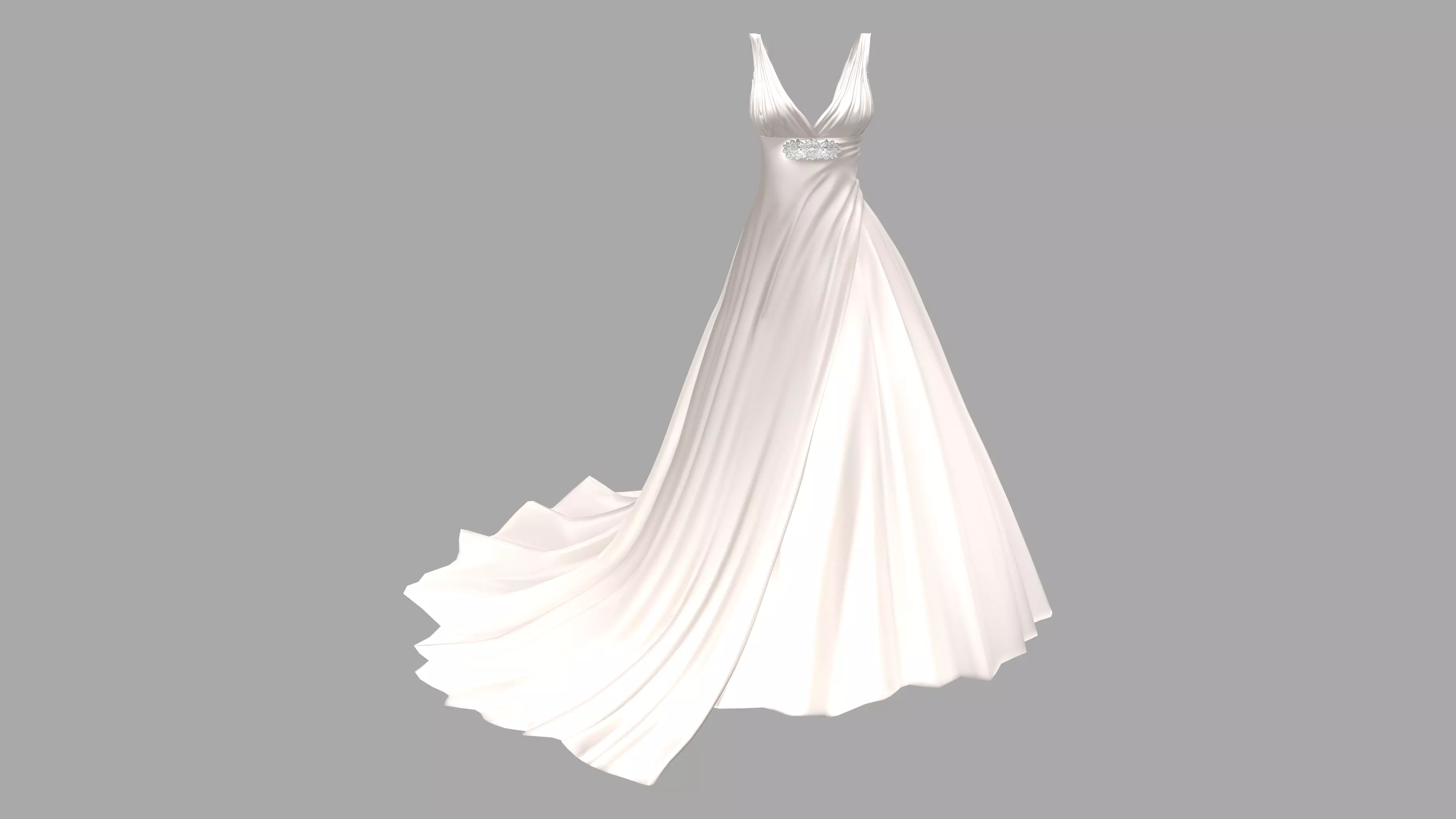 A Line Deep V Neck Corset Back Satin Ruched Wedding Dress Low-poly 3D model