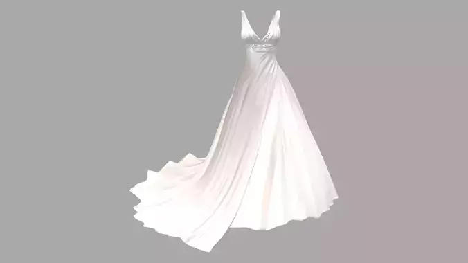 A Line Deep V Neck Corset Back Satin Ruched Wedding Dress