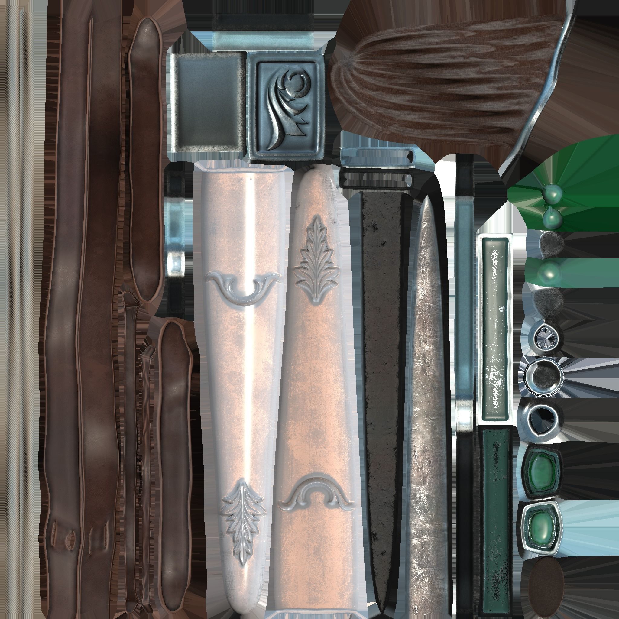 Ottoman Belt With Dagger and Rope Low-poly 3D model_8