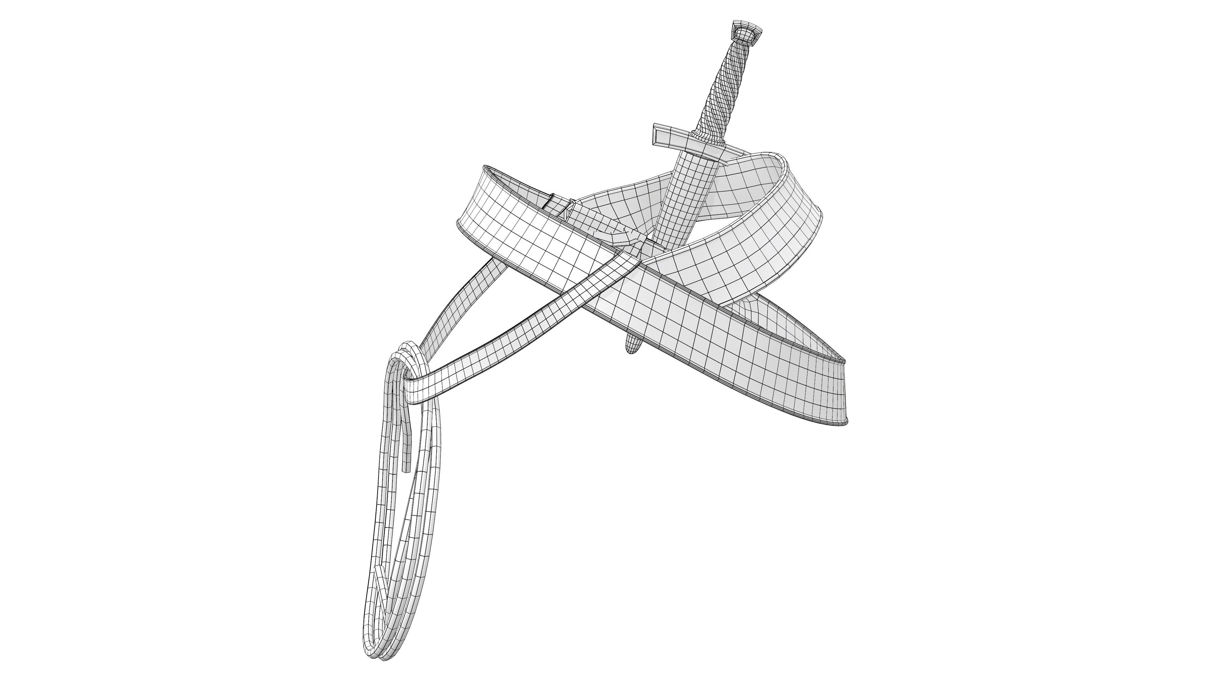 Ottoman Belt With Dagger and Rope Low-poly 3D model_6