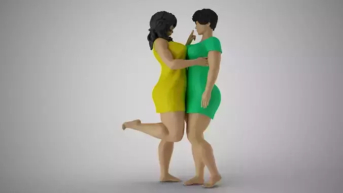 Sympathize two women hugging each 3D print model