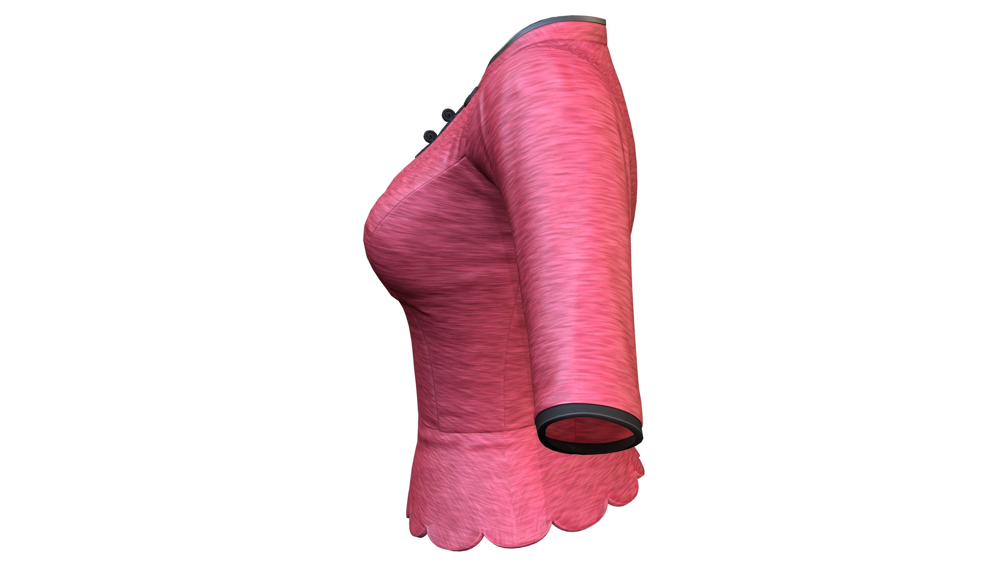 Scallops Bottom Red Asian Female Top Low-poly 3D model_3