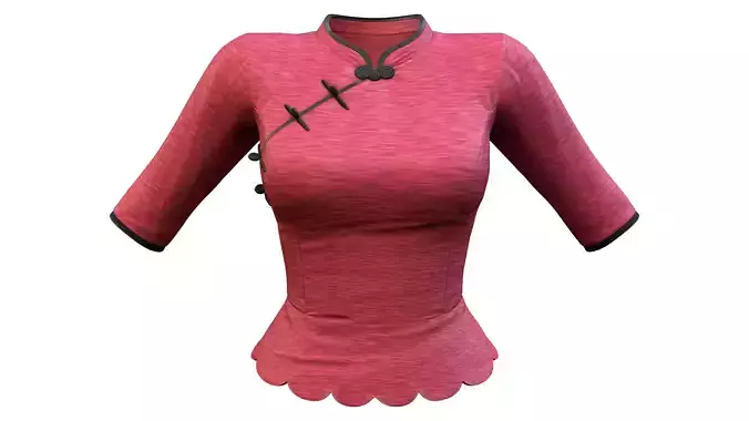 Scallops Bottom Red Asian Female Top Low-poly 3D model Scallops Bottom Red Asian Female Top Low-poly 3D model