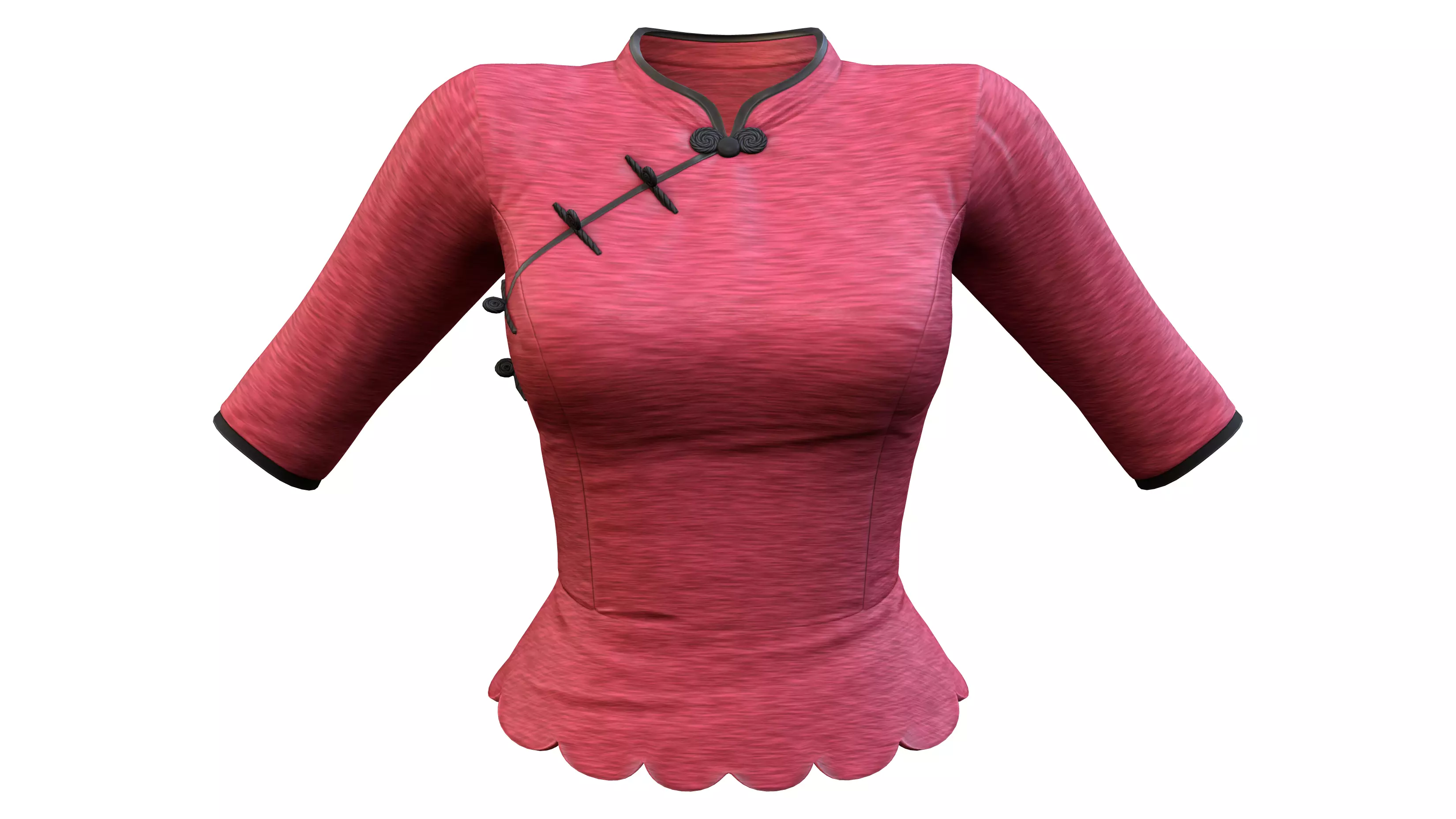 Scallops Bottom Red Asian Female Top Low-poly 3D model_0