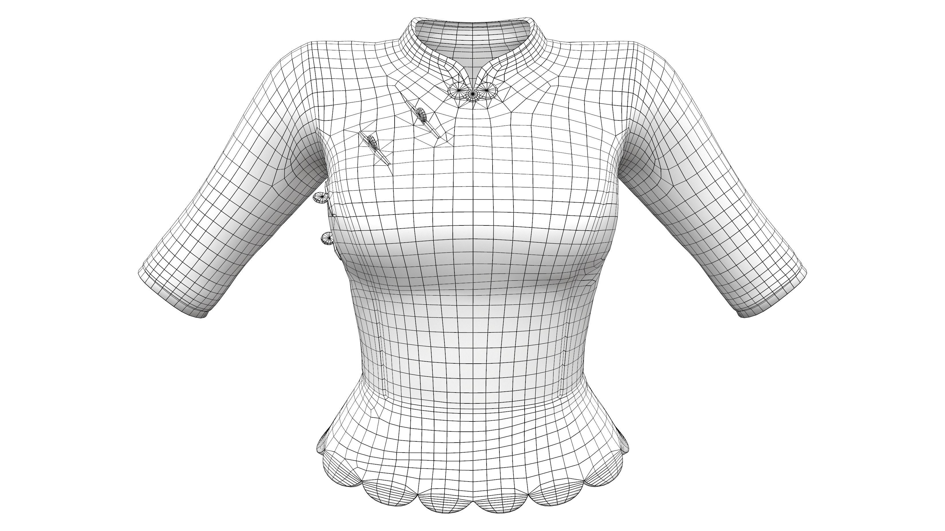 Scallops Bottom Red Asian Female Top Low-poly 3D model_6