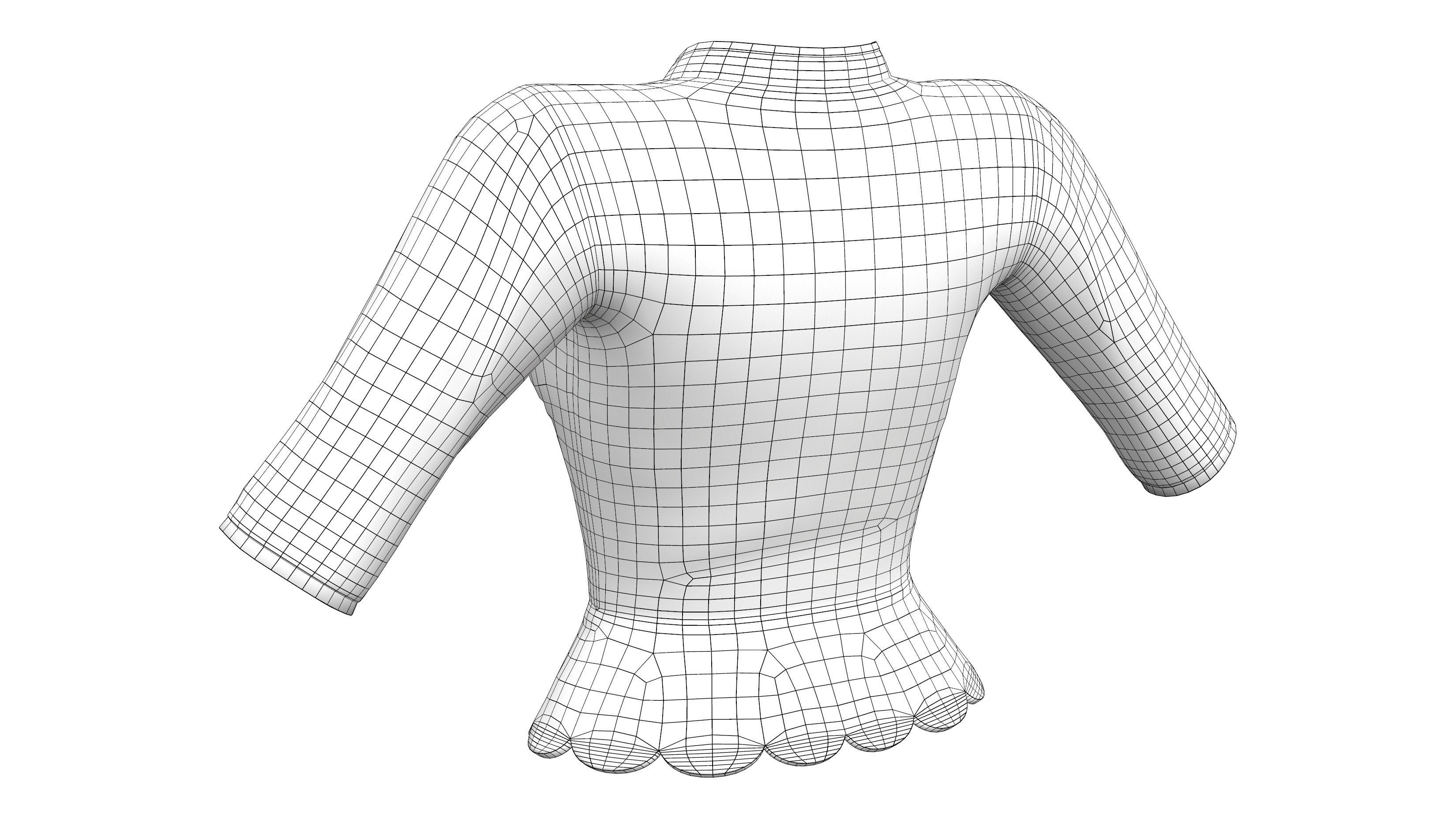 Scallops Bottom Red Asian Female Top Low-poly 3D model_7