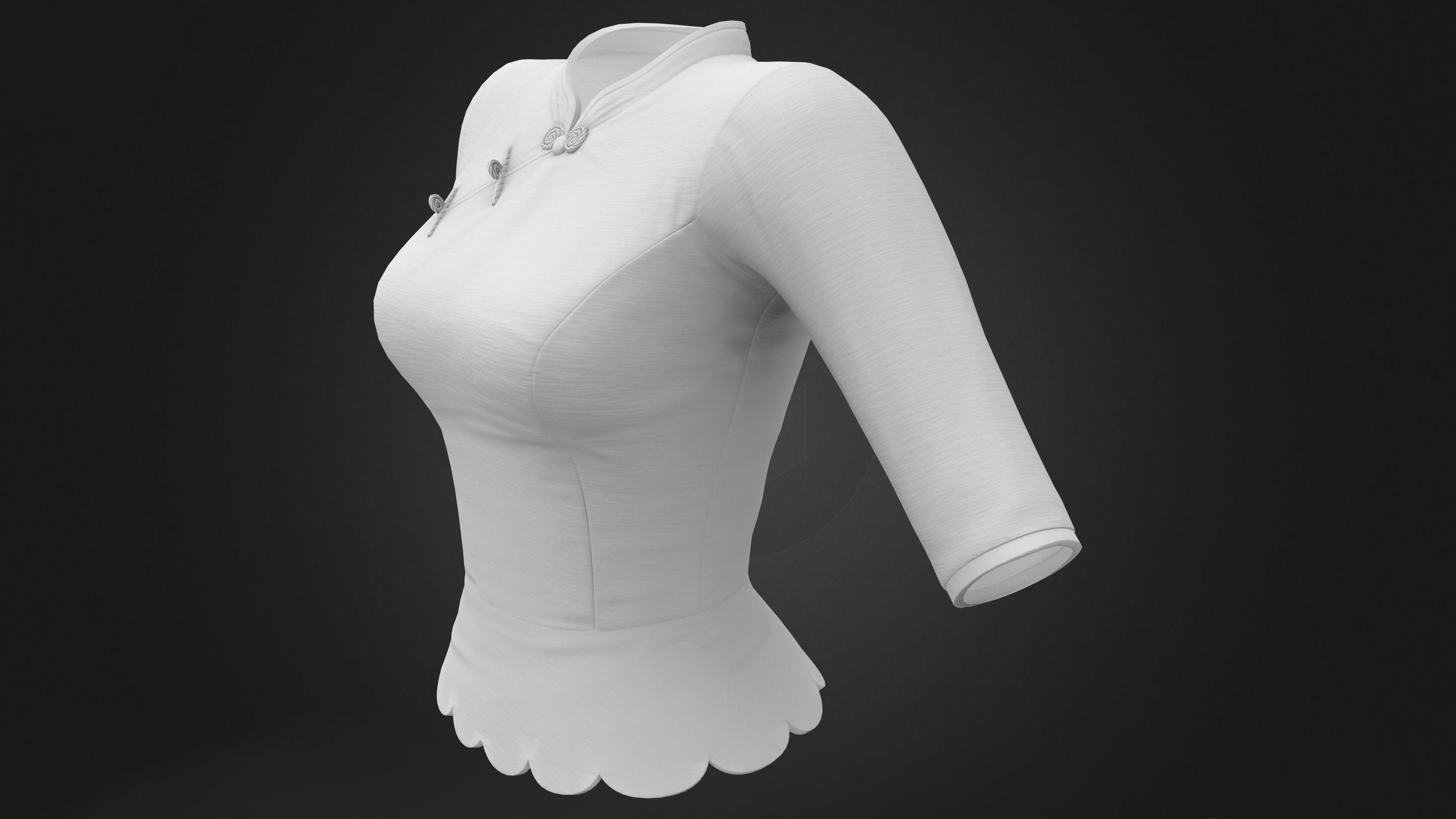 Scallops Bottom Red Asian Female Top Low-poly 3D model_8
