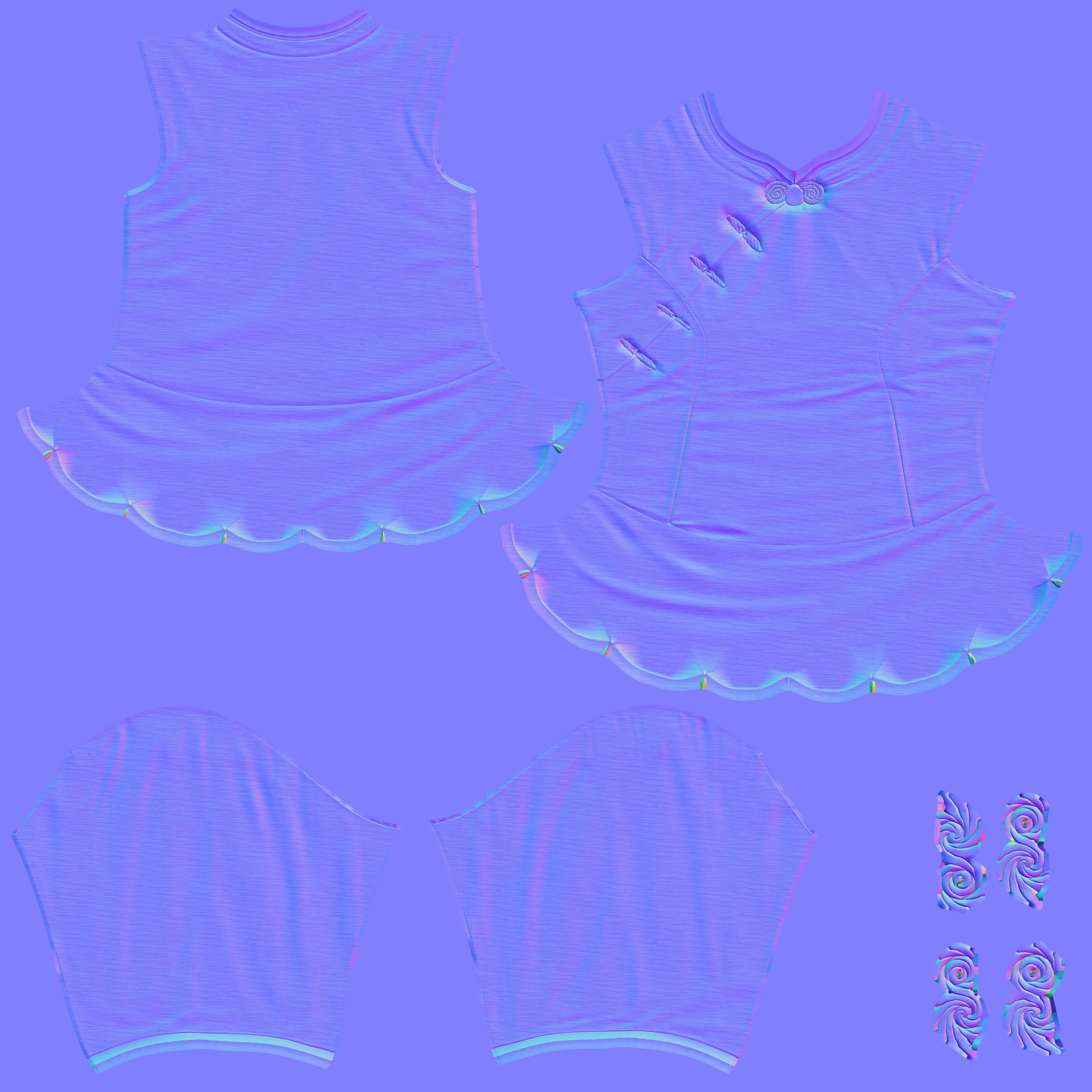 Scallops Bottom Red Asian Female Top Low-poly 3D model_9