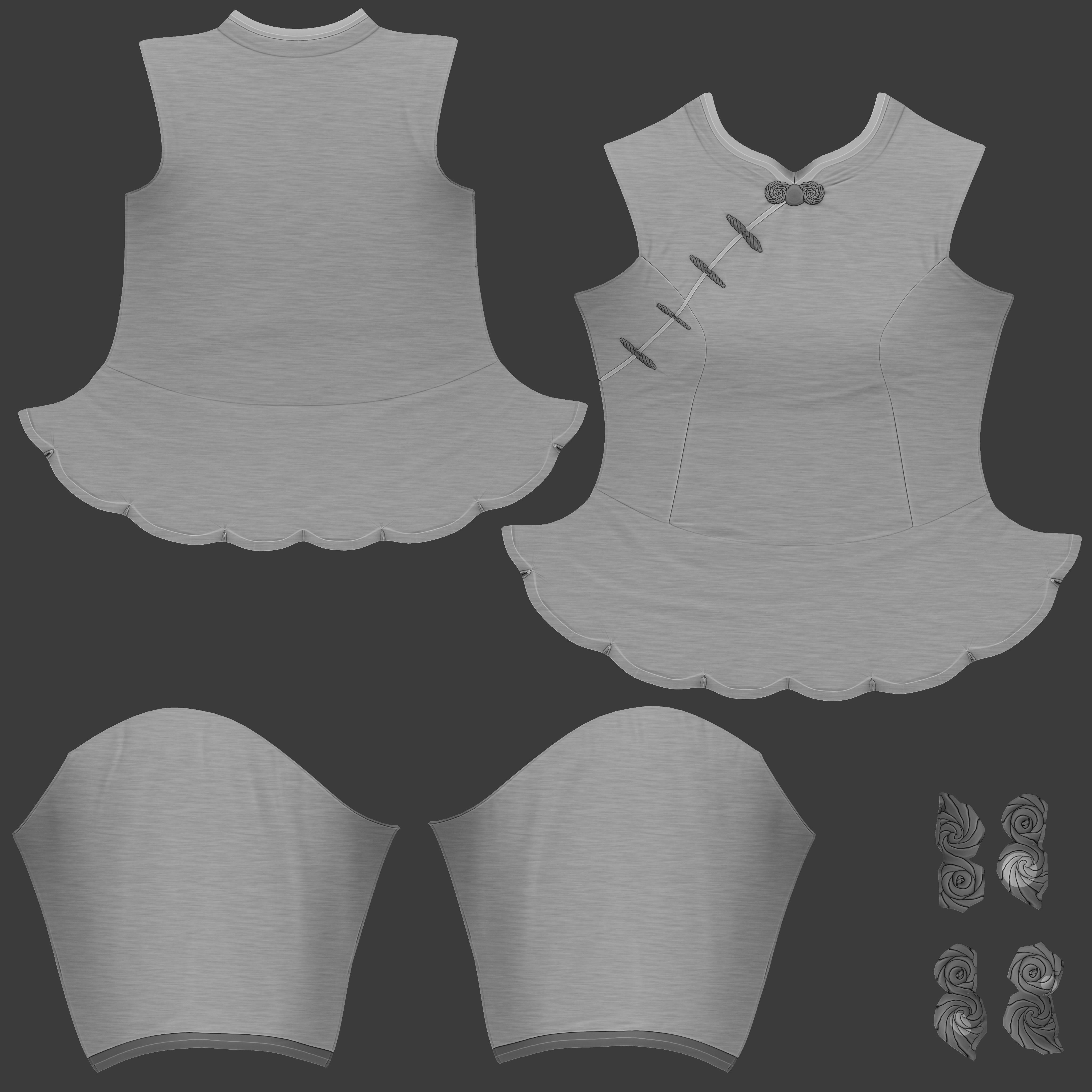 Scallops Bottom Red Asian Female Top Low-poly 3D model_10