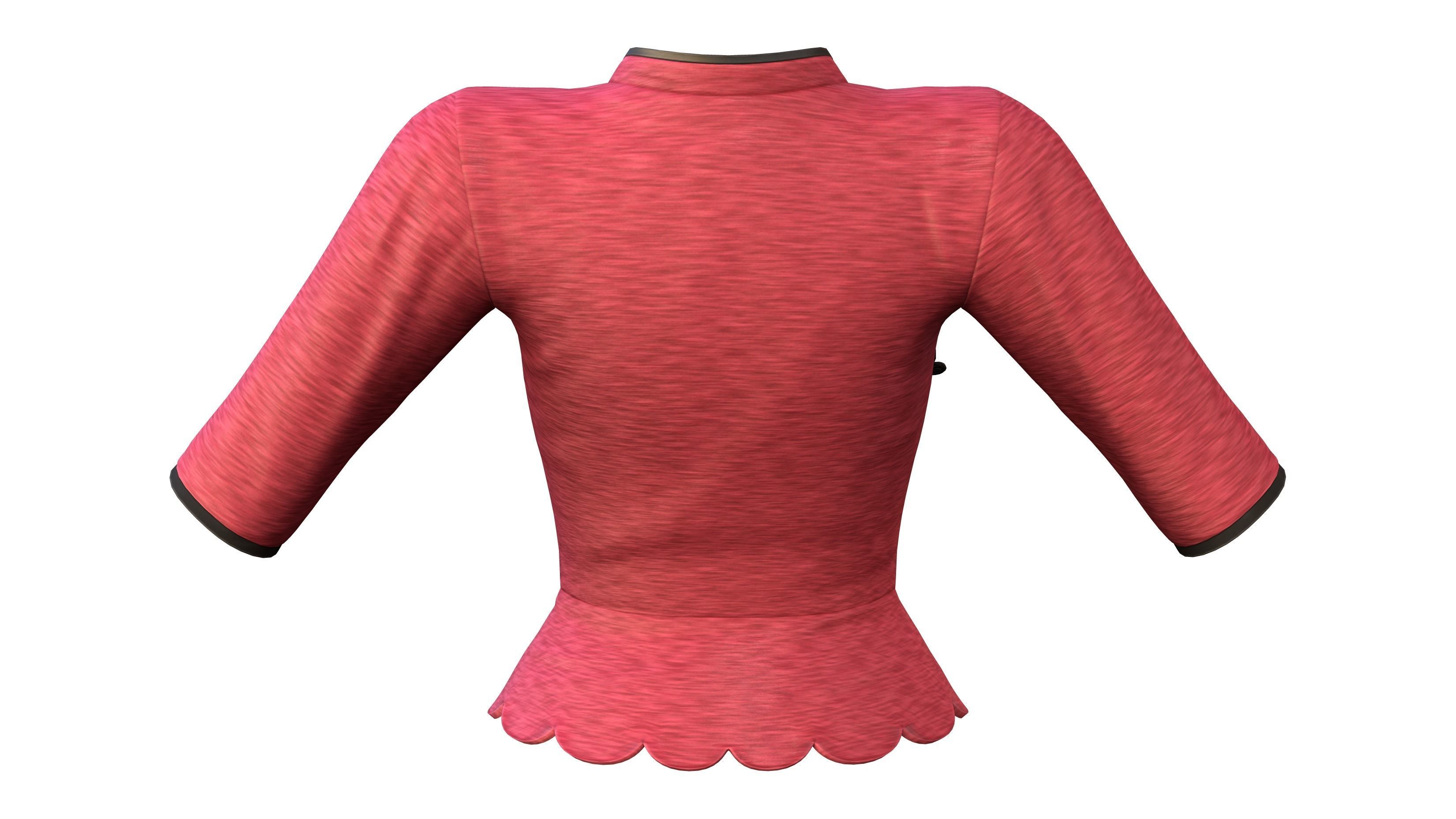 Scallops Bottom Red Asian Female Top Low-poly 3D model_4