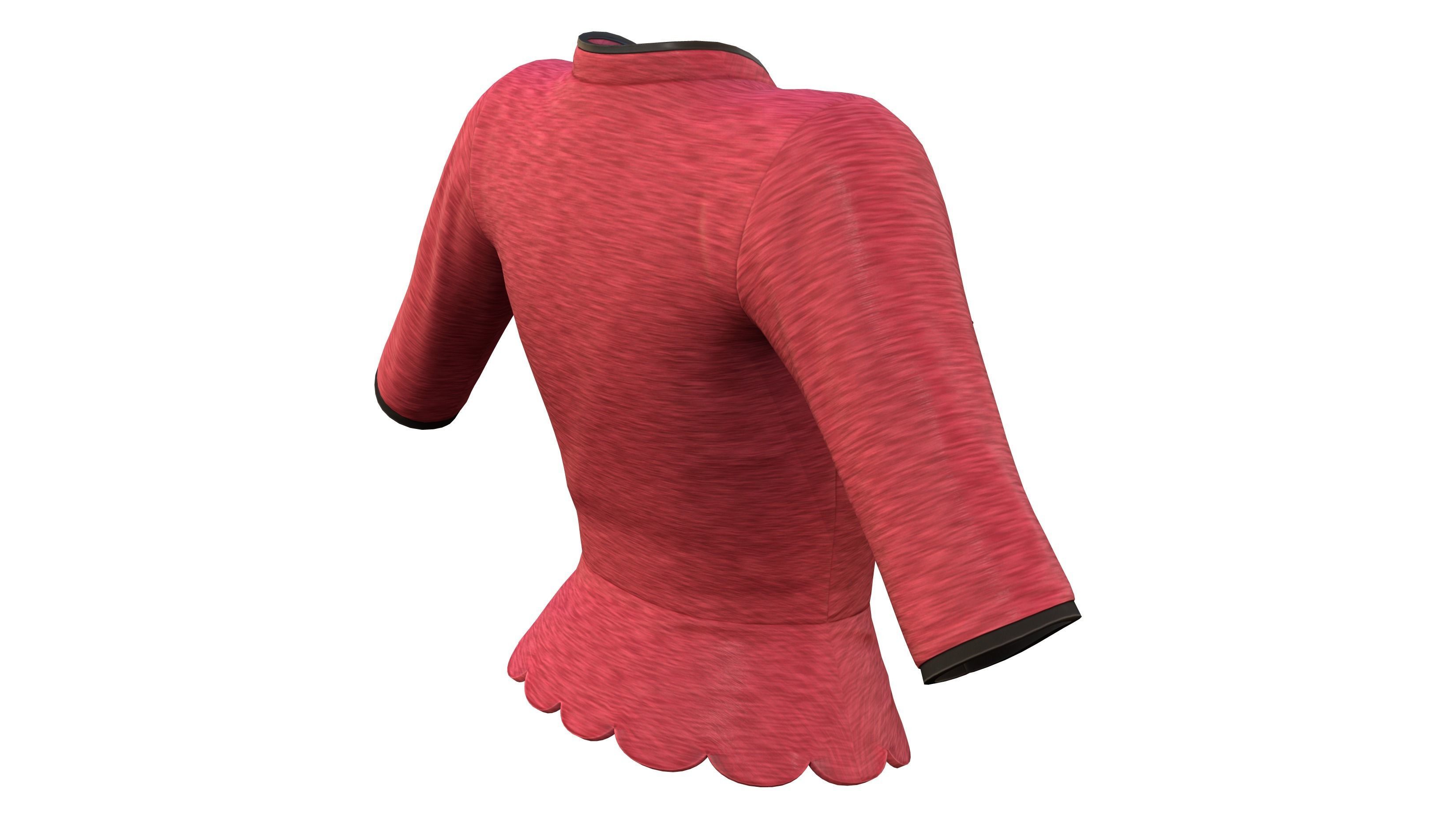 Scallops Bottom Red Asian Female Top Low-poly 3D model_5