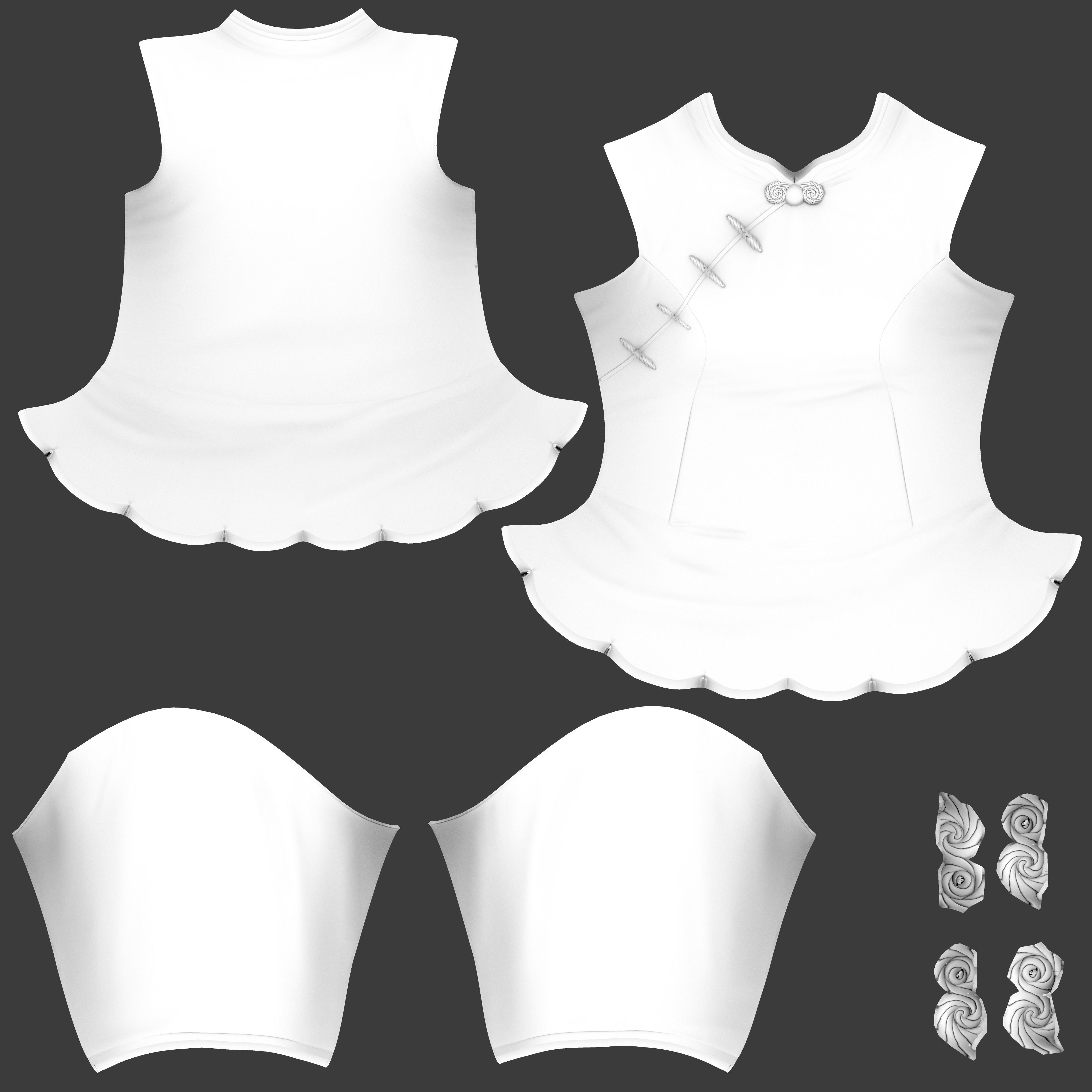Scallops Bottom Red Asian Female Top Low-poly 3D model_11