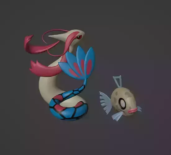 Feebas and Milotic pokemon 3D print model