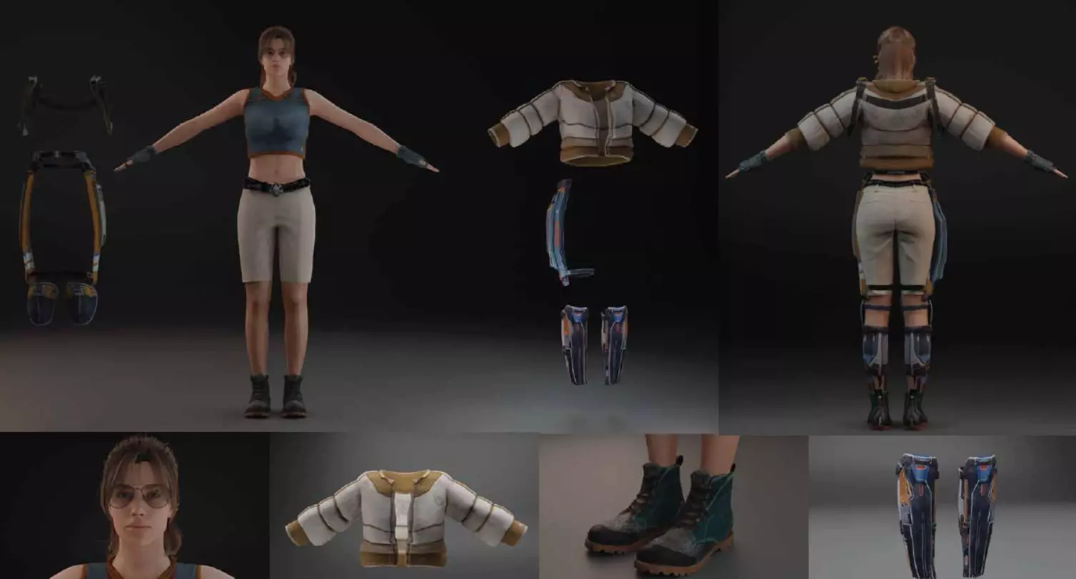 Realistic Female character low poly Low-poly 3D model_0
