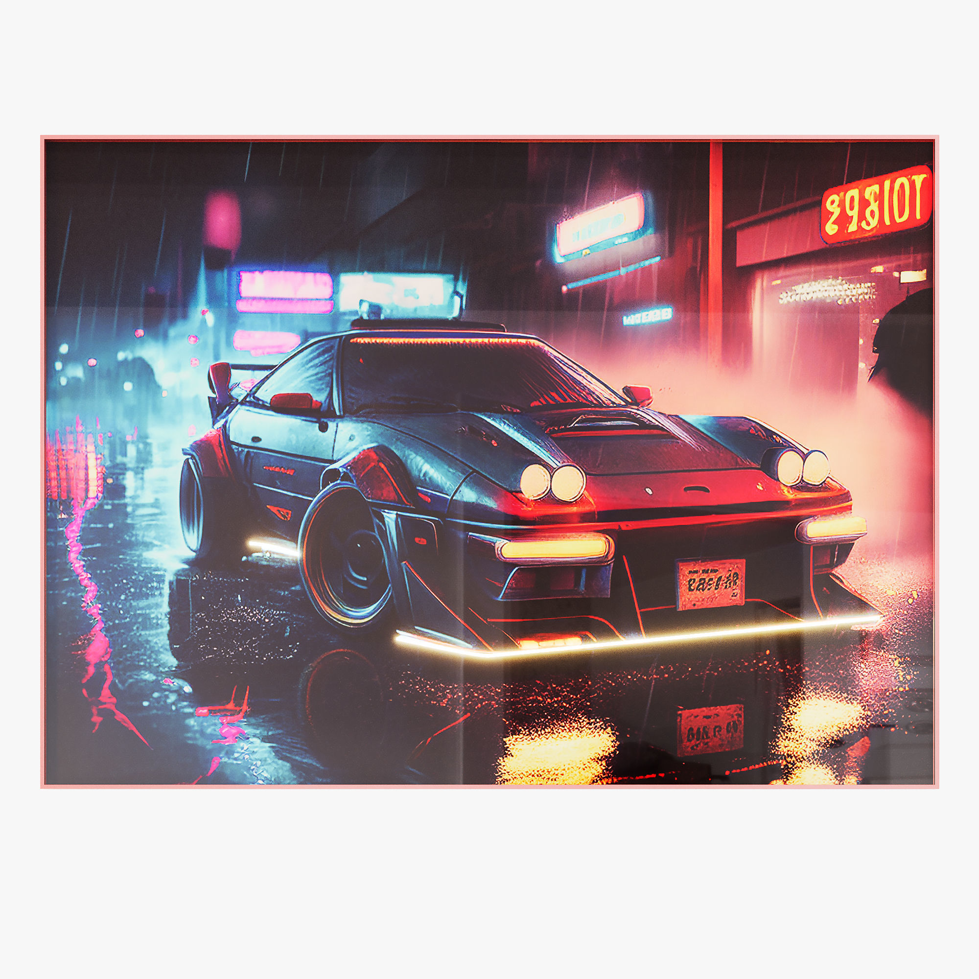 Cars of the future posters  with neon decor 3D model_2