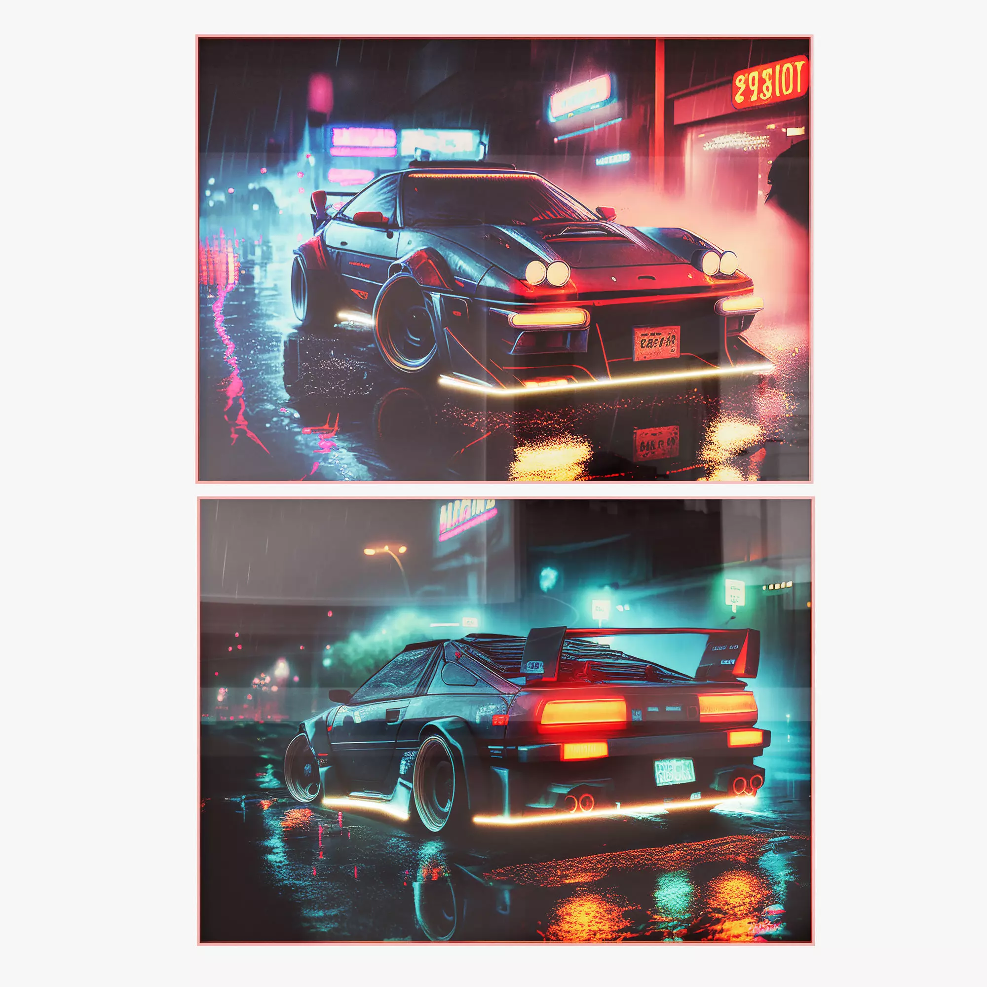 Cars of the future posters  with neon decor 3D model_0