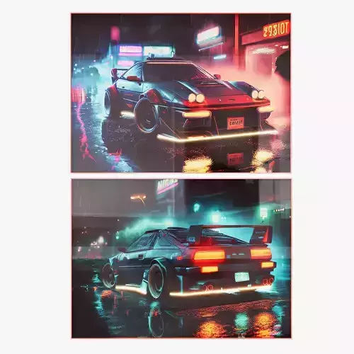 Cars of the future posters  with neon decor 3D model