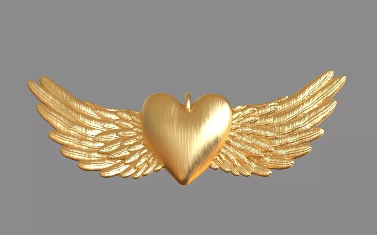 Heart and Wings Pendant 3D print model_0
