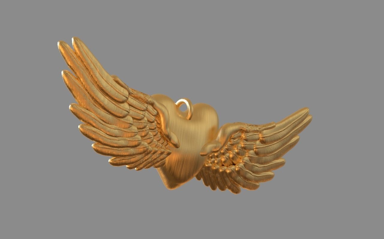 Heart and Wings Pendant 3D print model_1