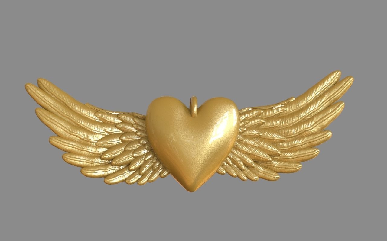 Heart and Wings Pendant 3D print model_3