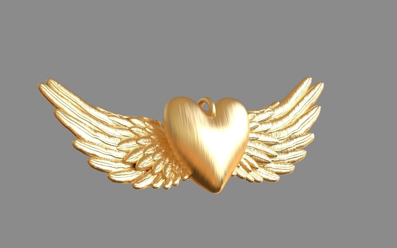 Heart and Wings Pendant 3D print model_2