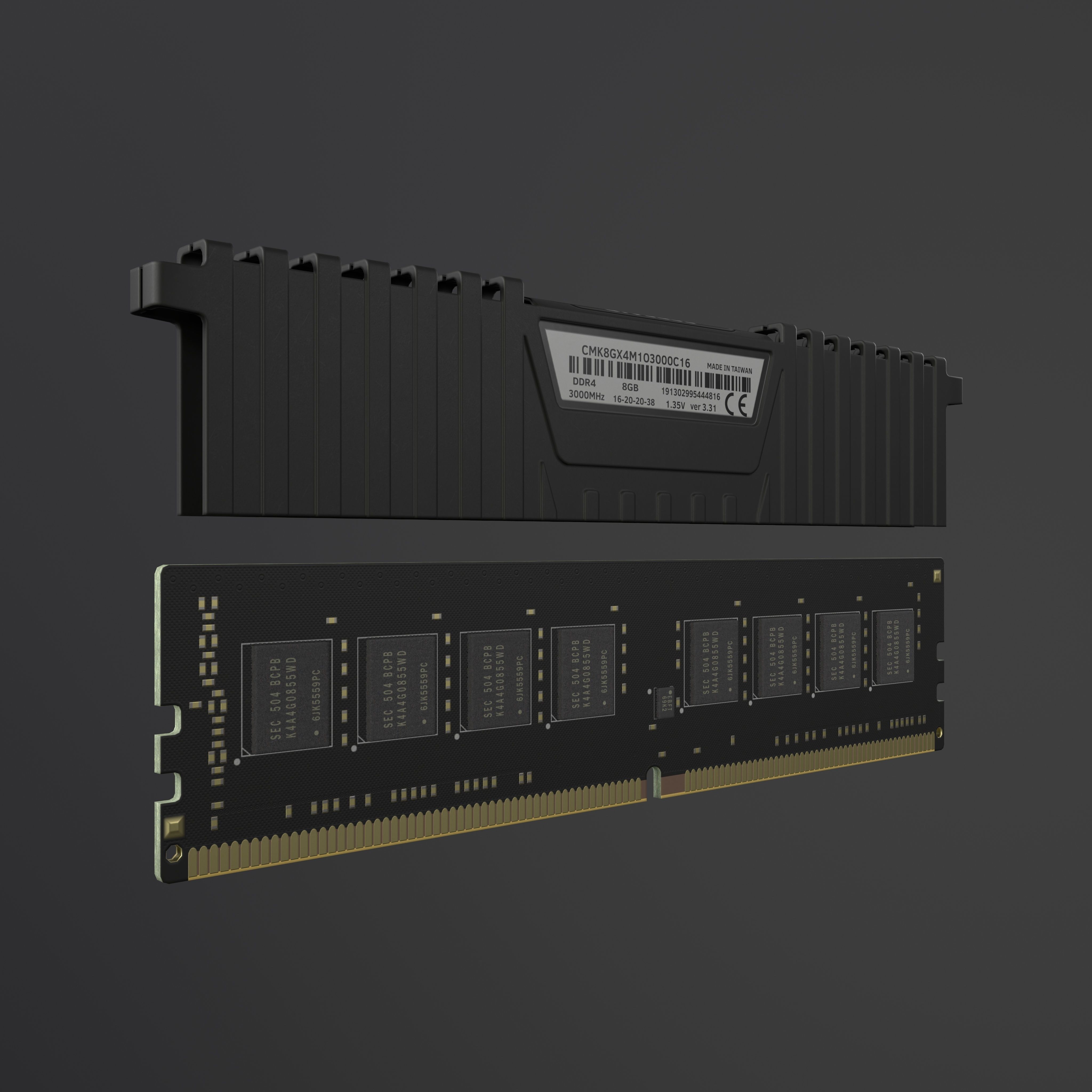 Corsair Vengeance LPX DDR4 RAM Low-poly 3D model_17