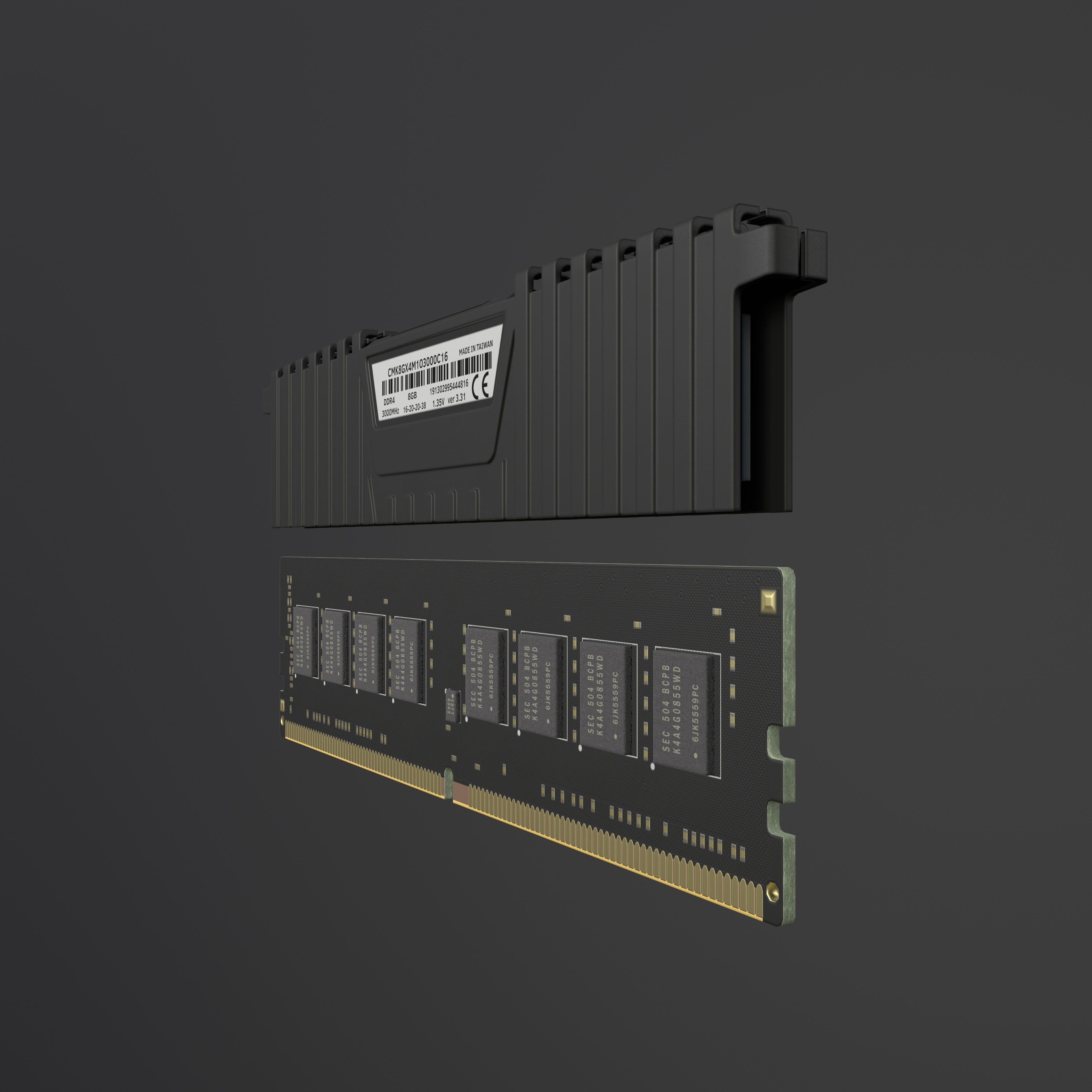 Corsair Vengeance LPX DDR4 RAM Low-poly 3D model_15