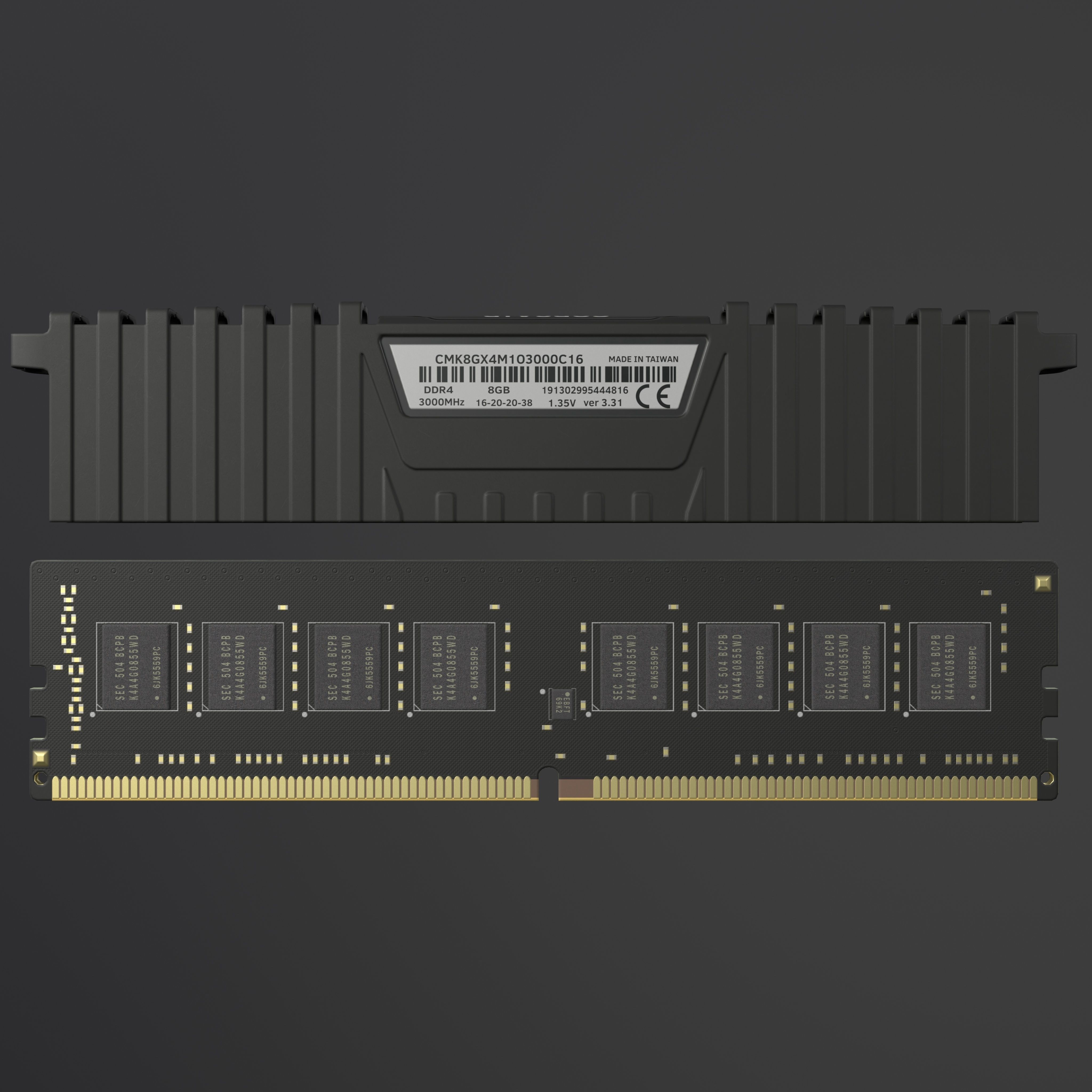 Corsair Vengeance LPX DDR4 RAM Low-poly 3D model_16