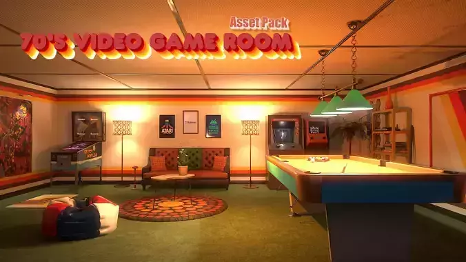Low Poly 70s Video Game Room Low-poly 3D model